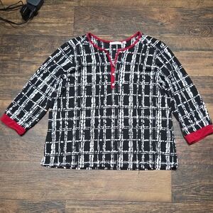 Notations Black and White Kids Long Sleeve Tee with Red Accents